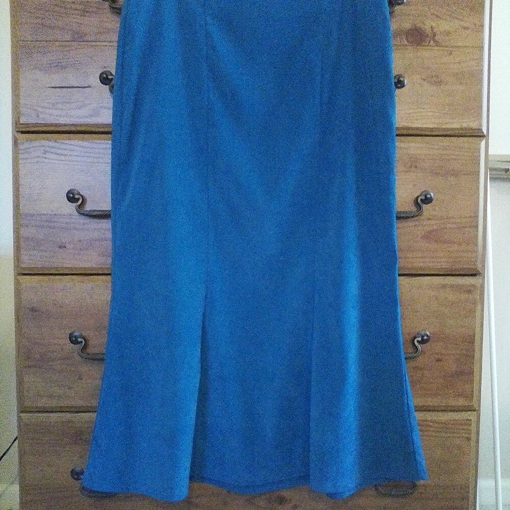 CATO Suede Turqoise Midi Skirt with Mermaid Flare, 16W